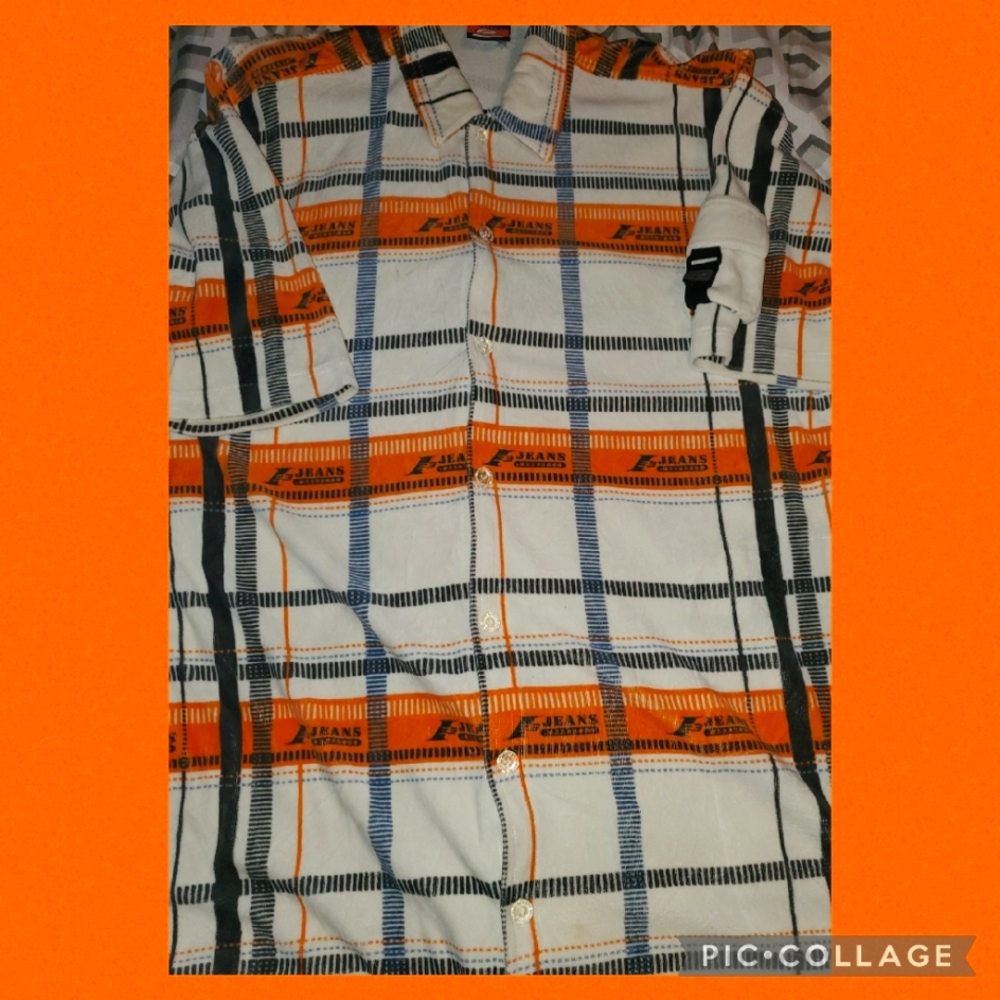 Reebok Men's Bold Orange and Black Checkered Shirt